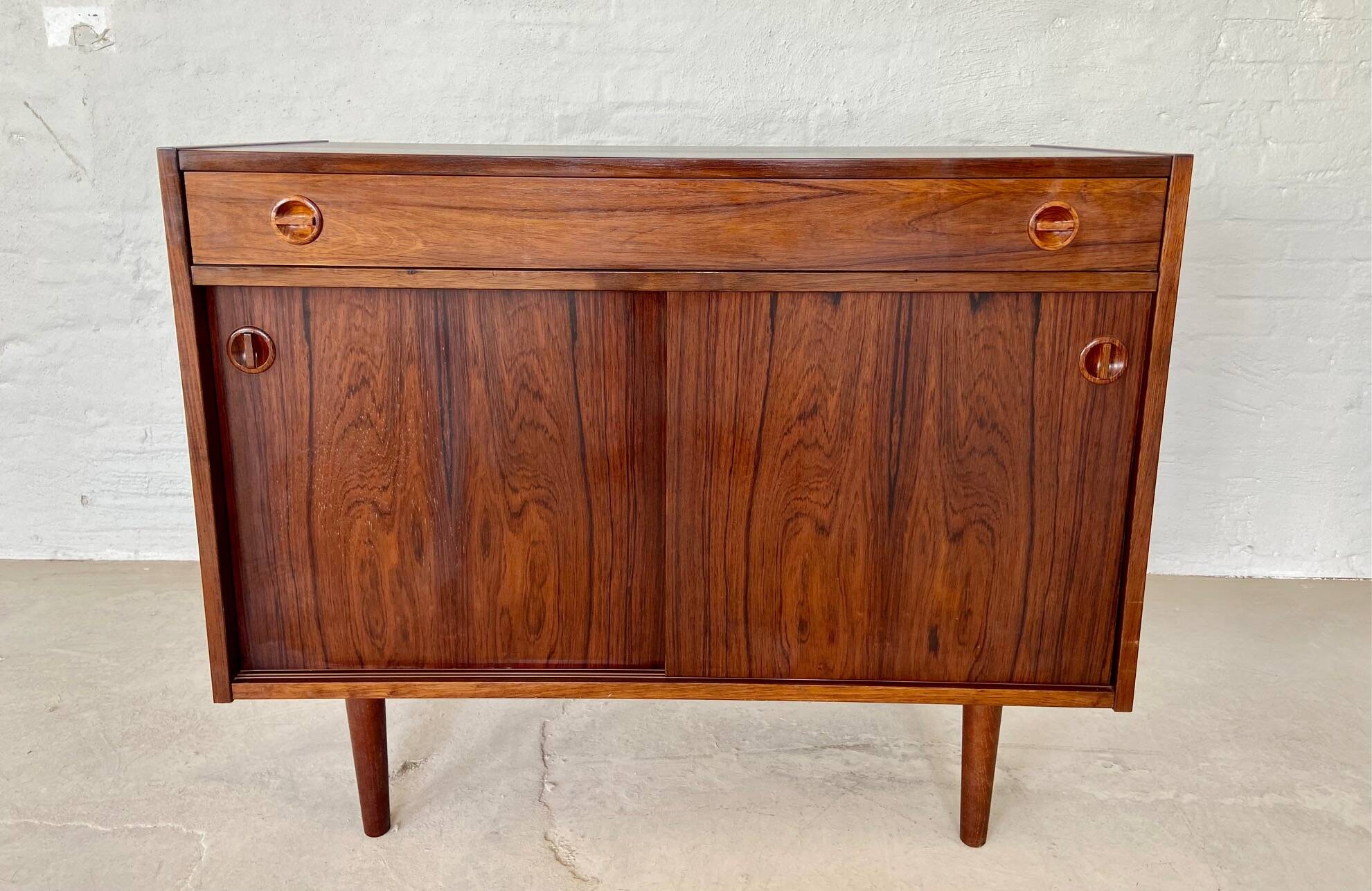 Vintage danish mid century rosewood sliding door cabinet 1960s