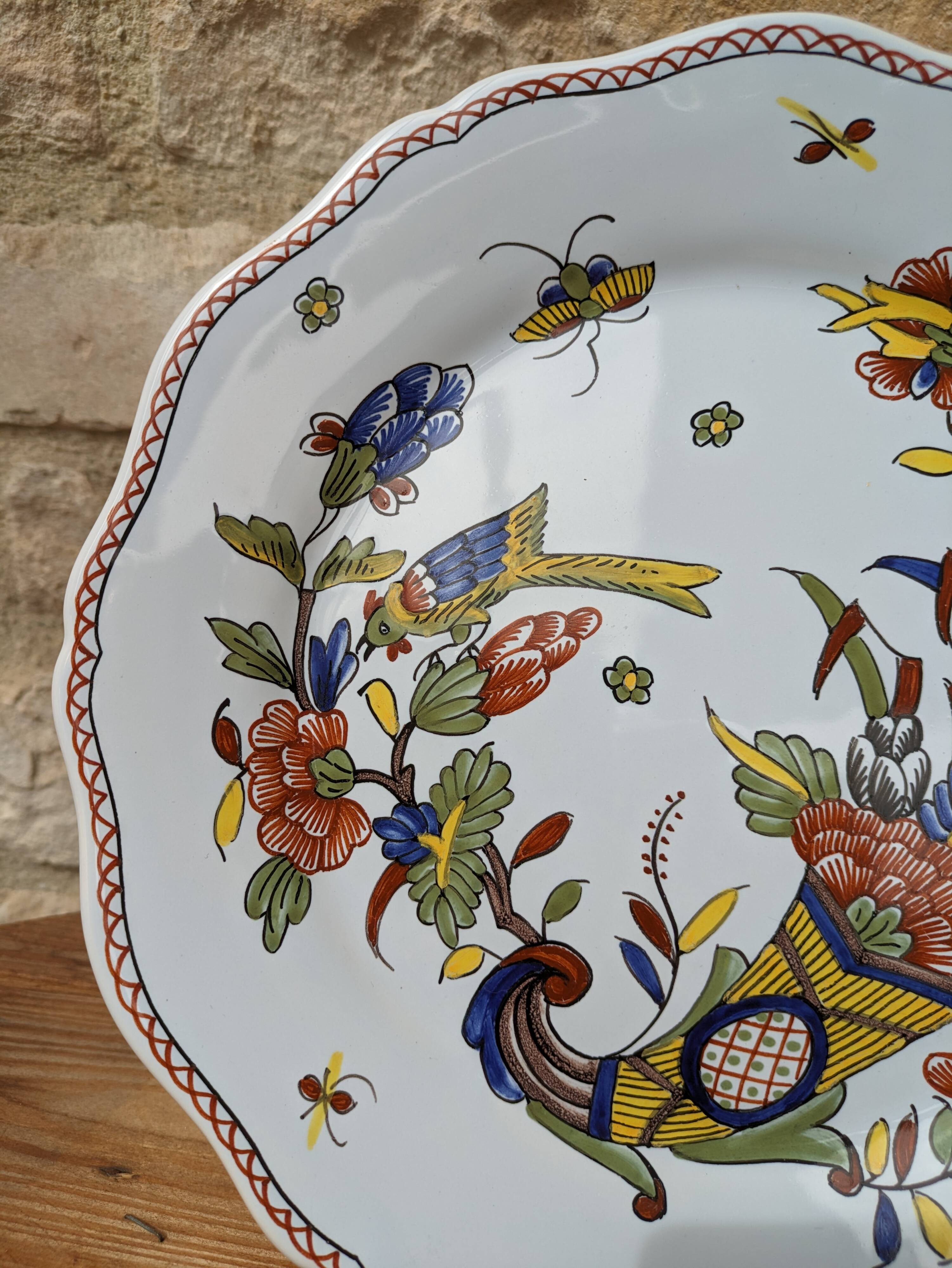 Very beautiful old plate decorated with Rouen, handmade by Geo Martel