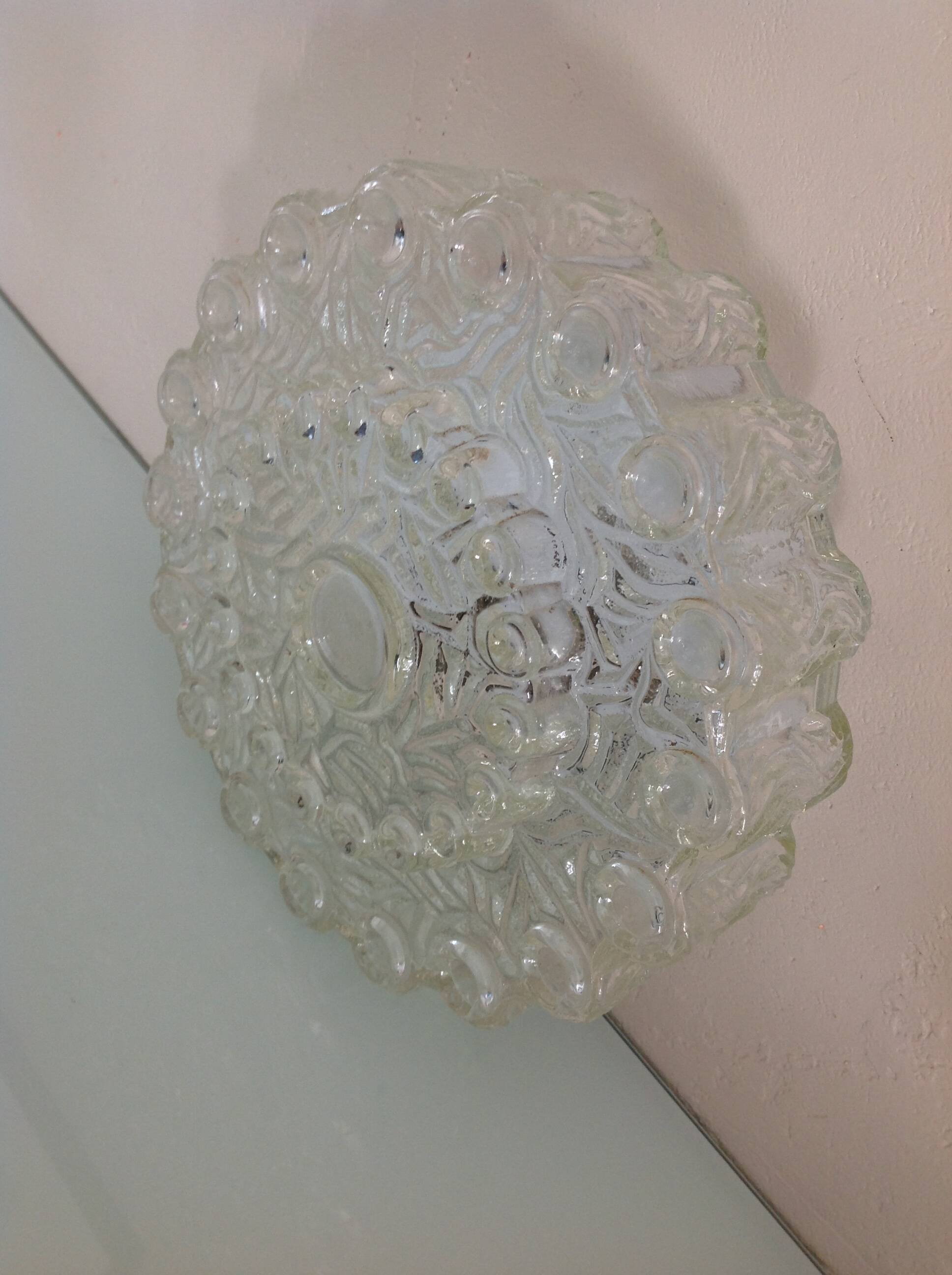 Round vintage bubbled glass ceiling light from the 60s and 70s