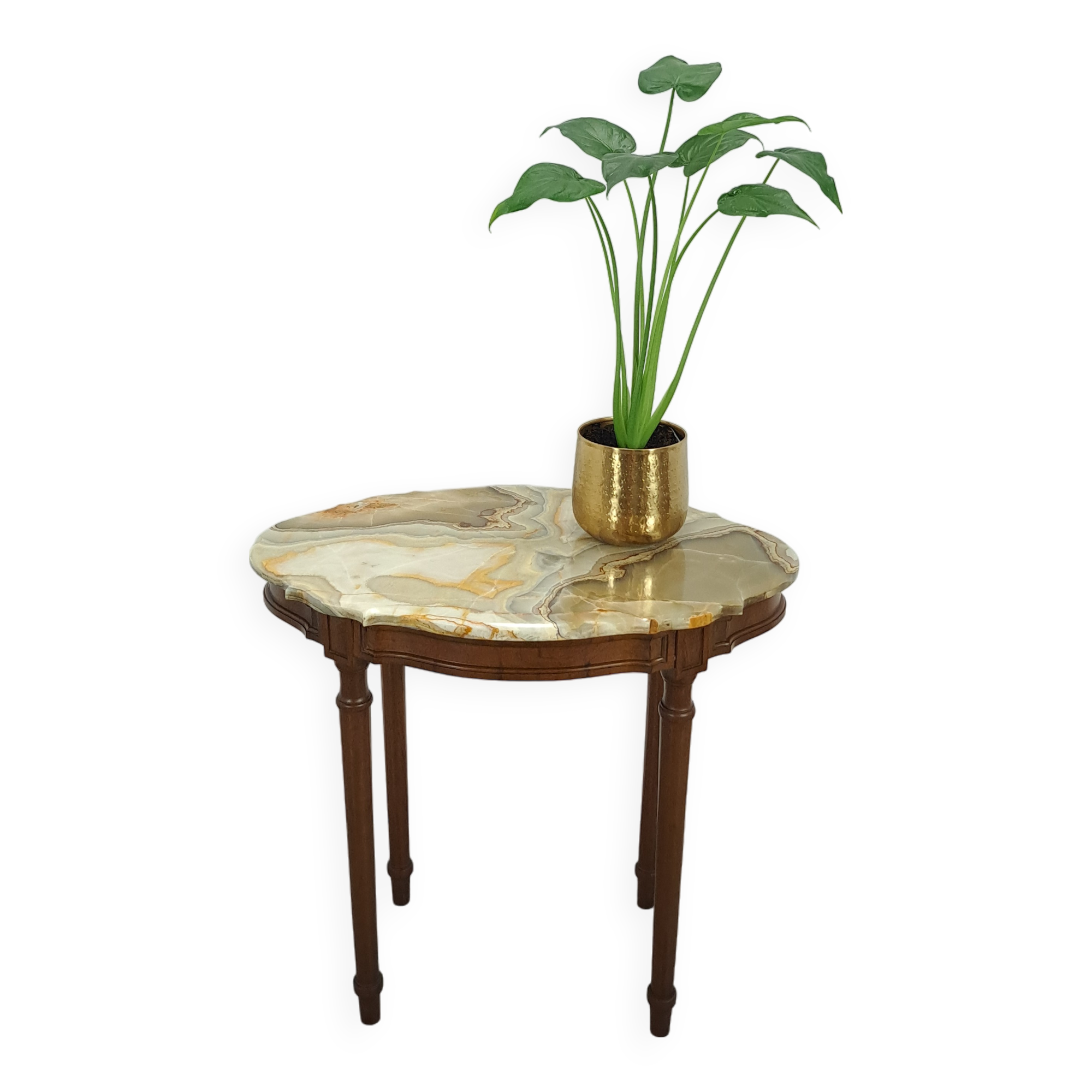 Oude houten tafel met marmeren blad