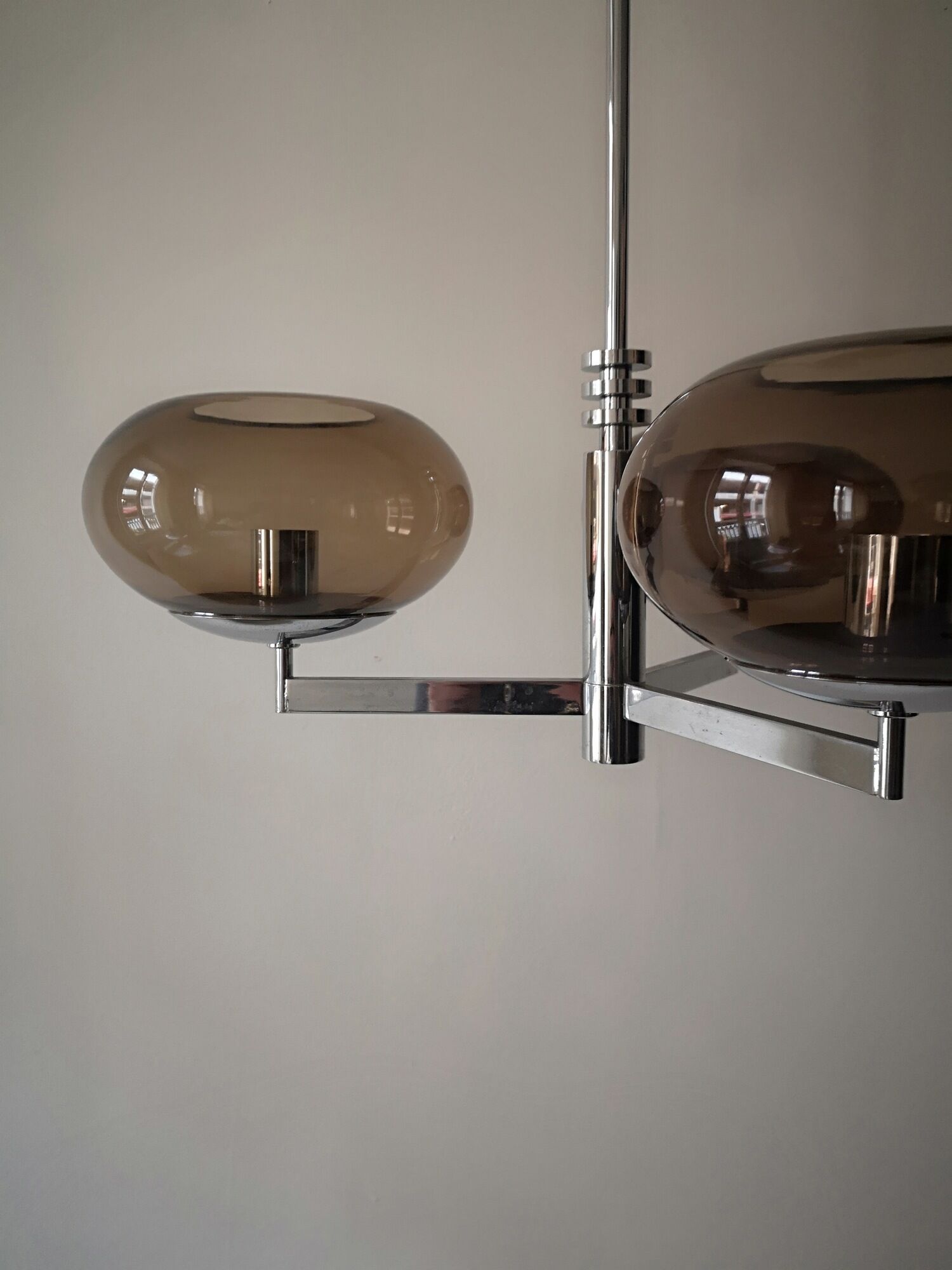 suspension in chrome and smoked glass from Sciolari, italy 1970