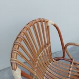 Set bench table and two armchairs in rattan 1950 vintage