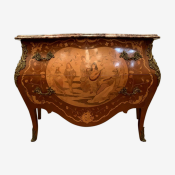 Commode Galbée de style Louis XV Marquetée toutes faces XX siècle