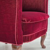 1960s, Danish lounge chair, furniture velour, beech wood legs, original condition.