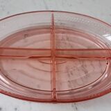 Plat en verre rose à compartiment art déco années 30-40