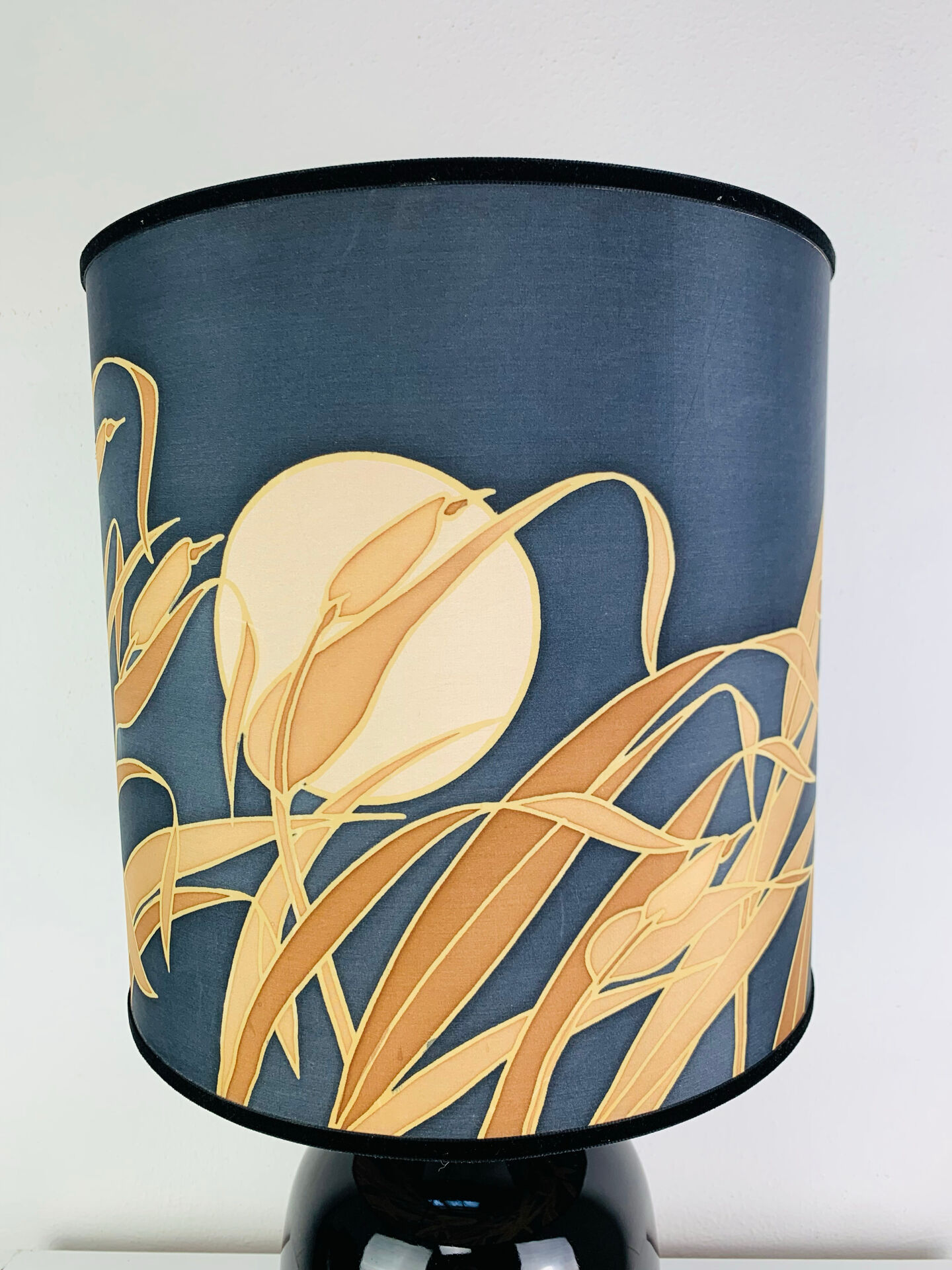 "Fig" lamp, black ceramic and silk shade, 1960s.