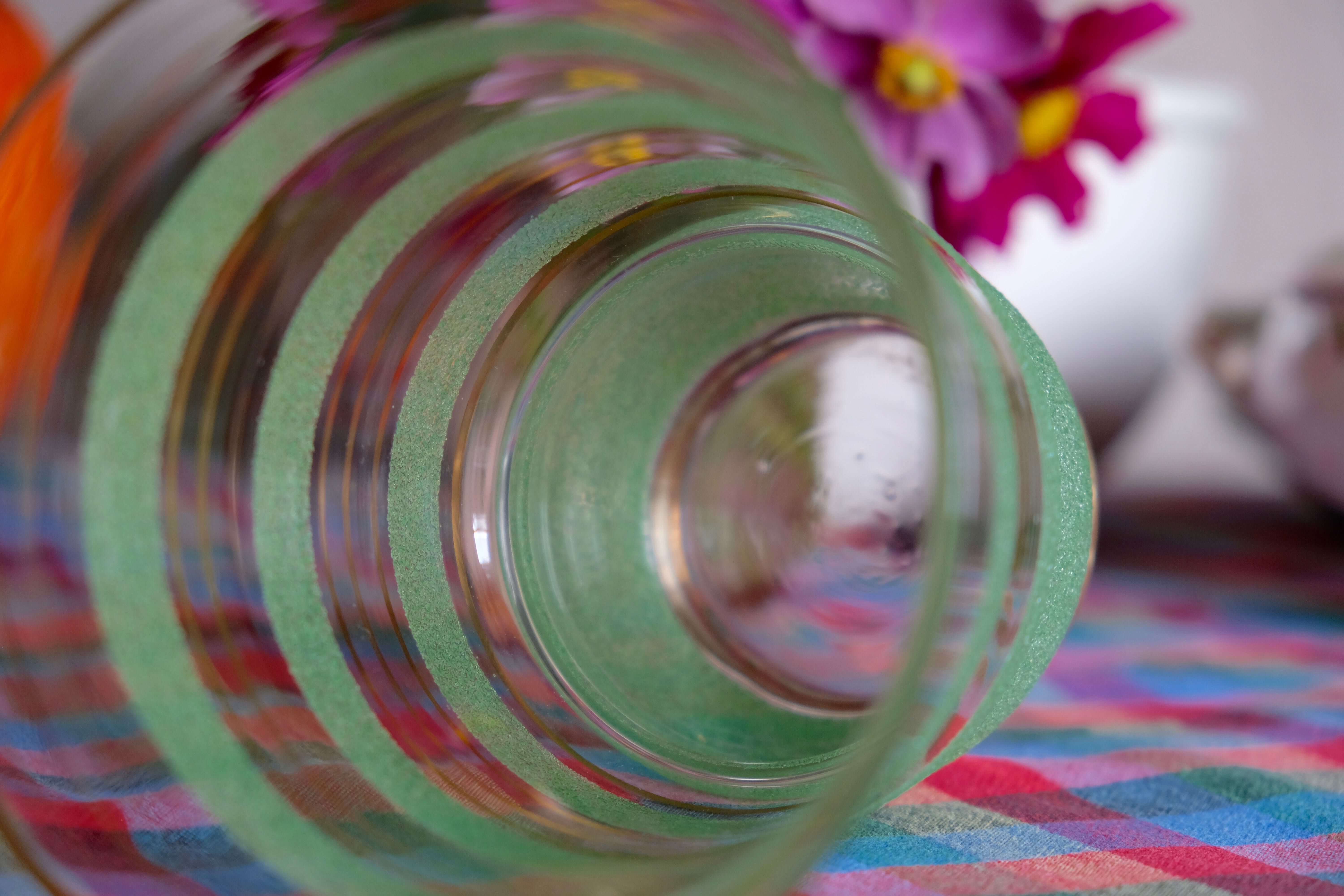 Granite glass vase almond green and golden 1950