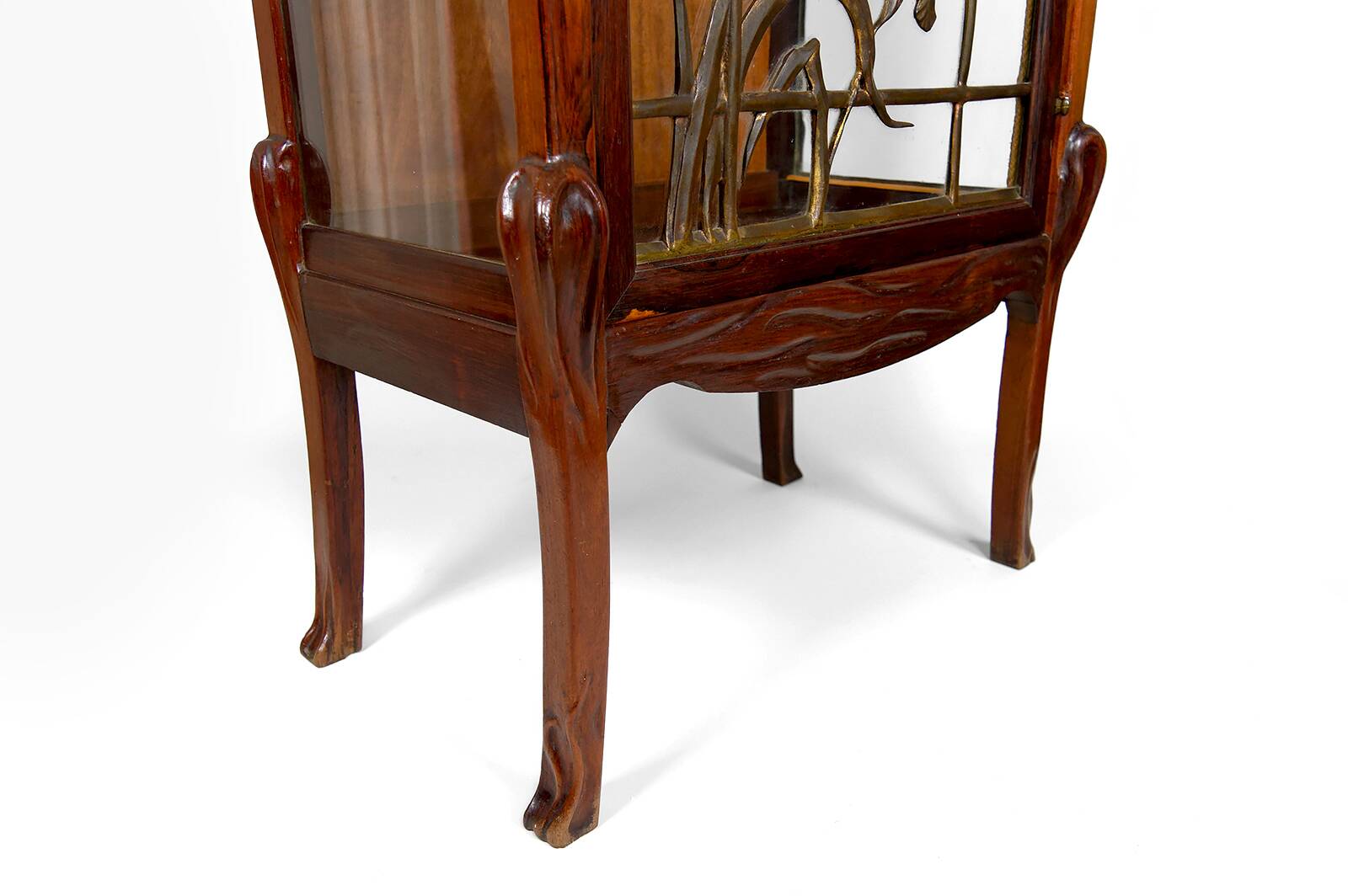 Art Nouveau Display Case, Bronzes and Carved Wood on a Lake Theme, 1900