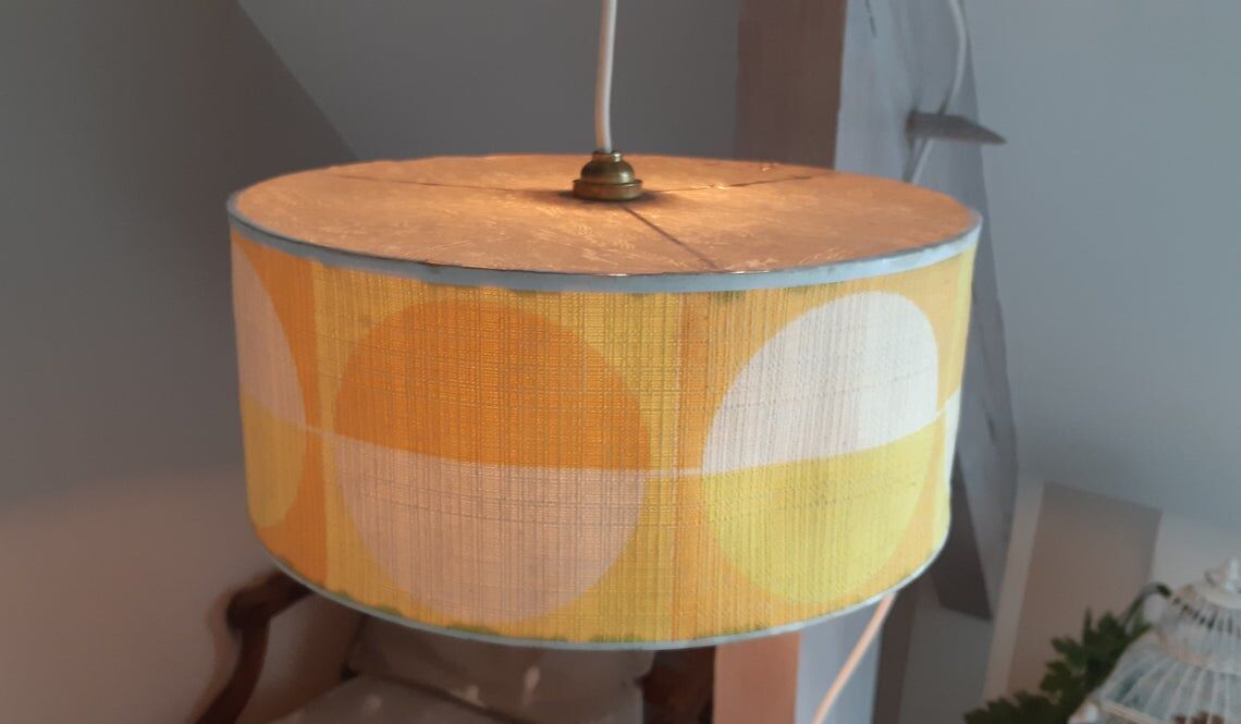Lampshade for ceiling in embossed cardboard yellow orange 50s