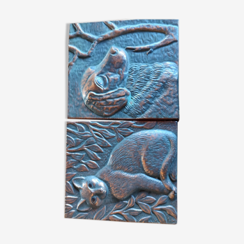 Bronze cat and dog plates