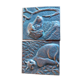 Bronze cat and dog plates