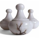 Art Deco Alabaster Set of Three Lidded Urns, Hand-Carved in Spain