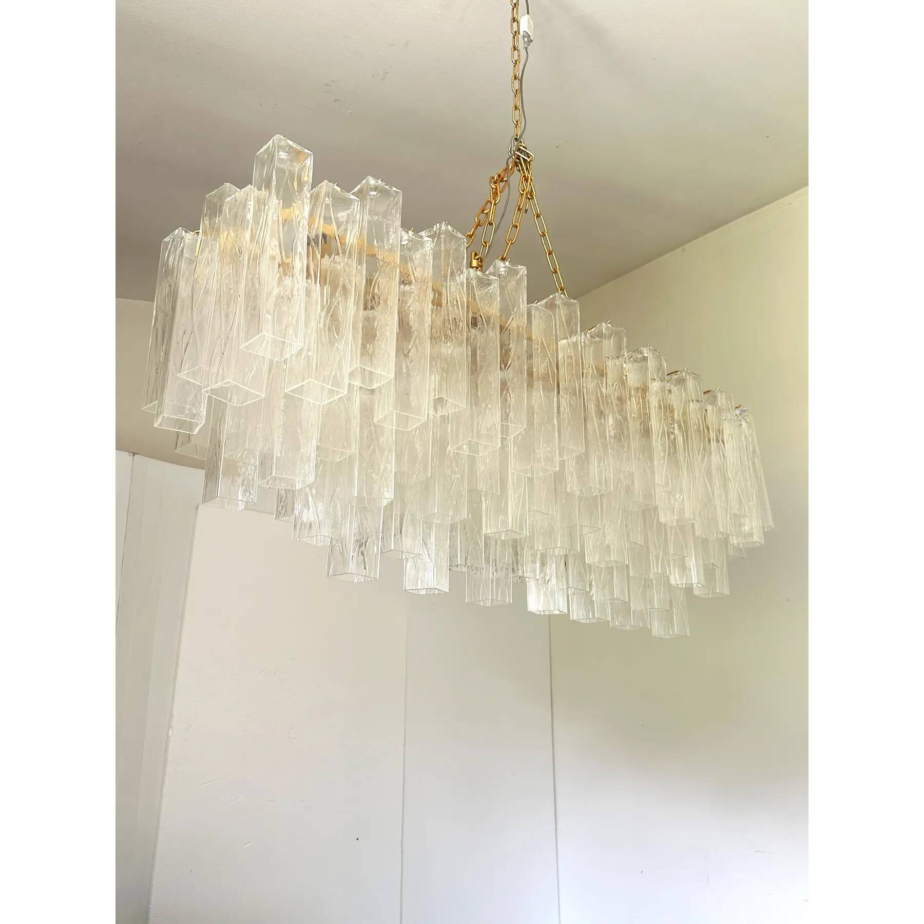 Luxury Italian Rectangular "Square ” Murano Glass Gold Chandelier by Simoen