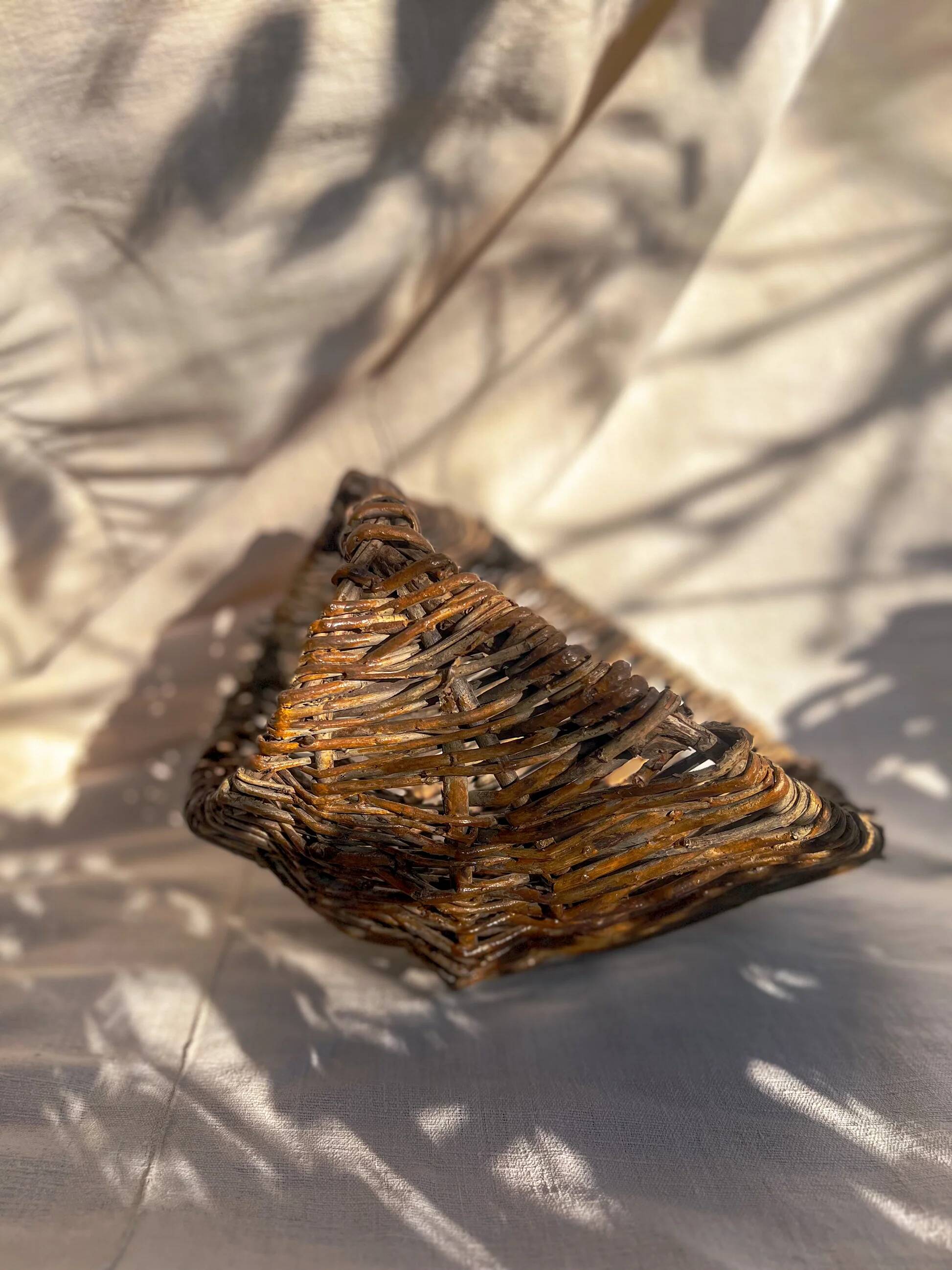 Hand-woven wicker harvest basket
