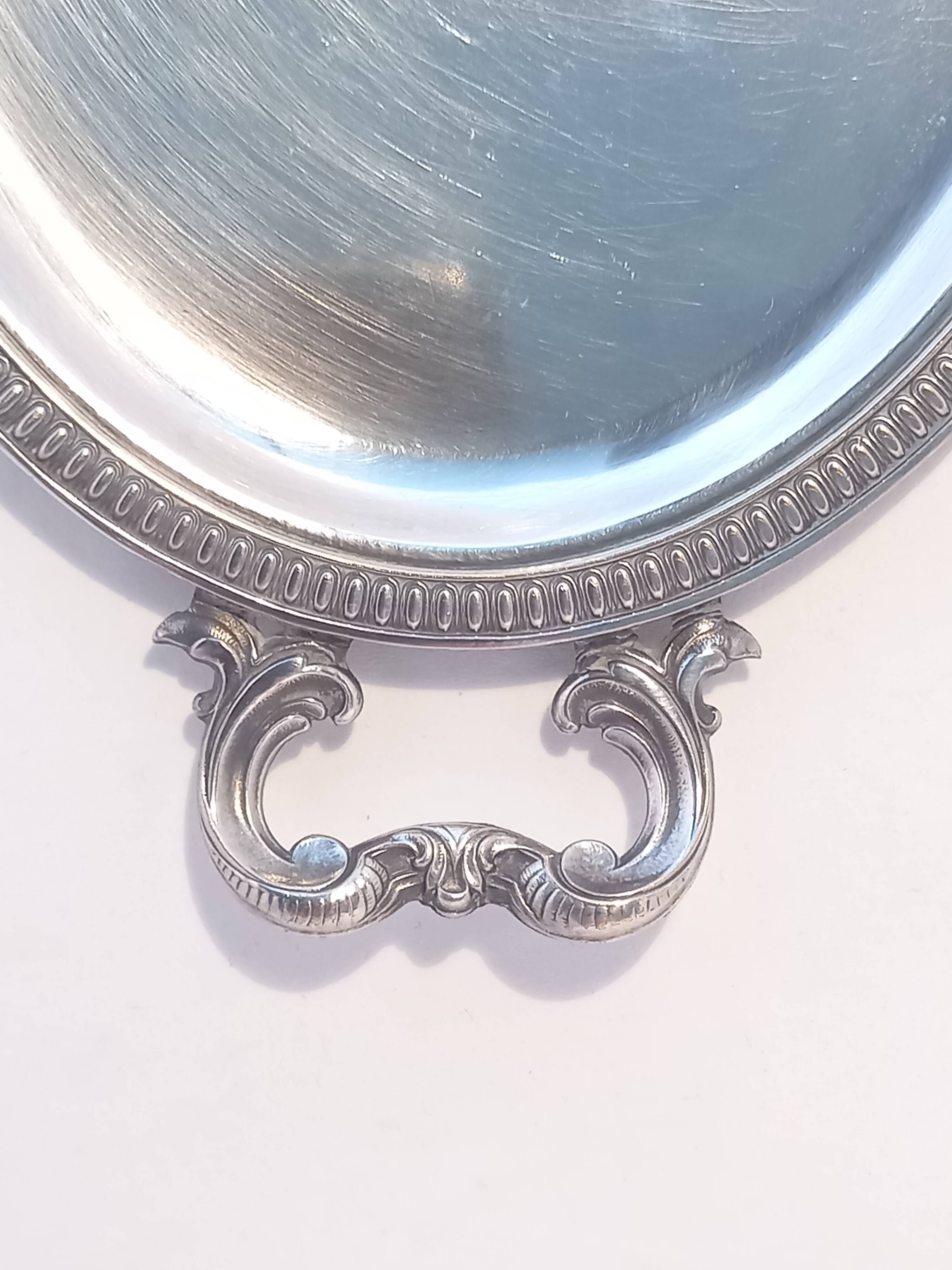 Silver Metal Liquor Set Consisting Of Six Stemmed Glasses On Their Tray