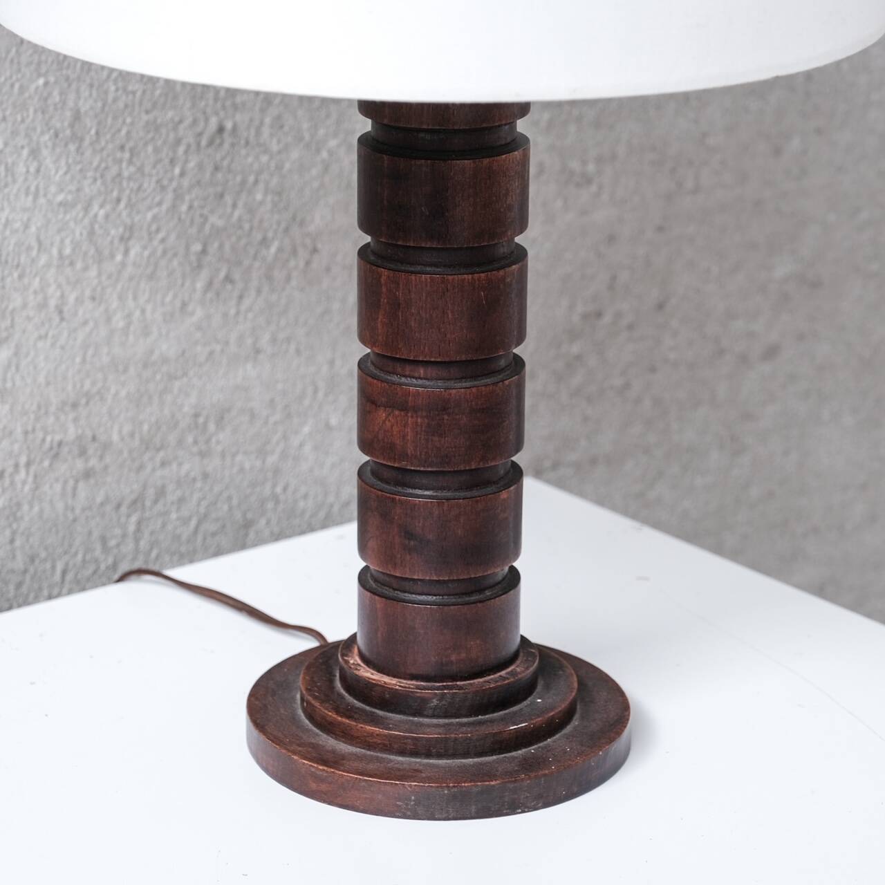 Turned oak art deco french table lamp