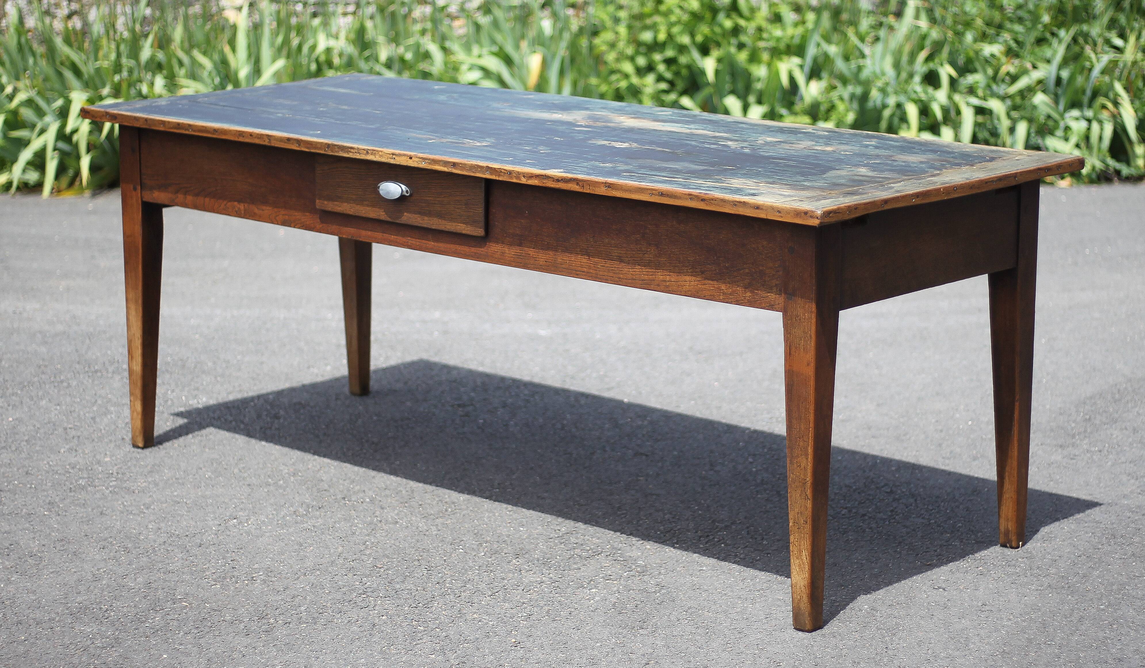 Farmhouse table and its 2 benches, living room table, wooden table with pair of wooden benches