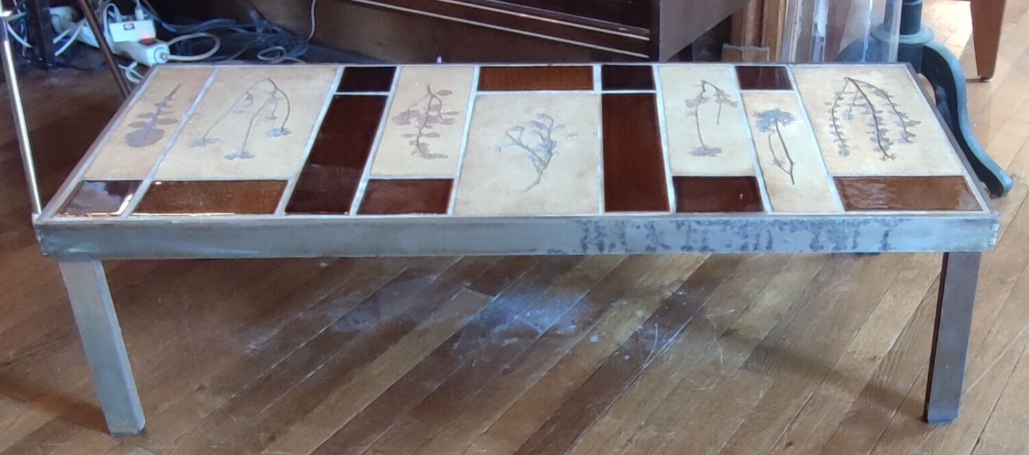 Coffee table herbarium décor Roger Capron Vallauris