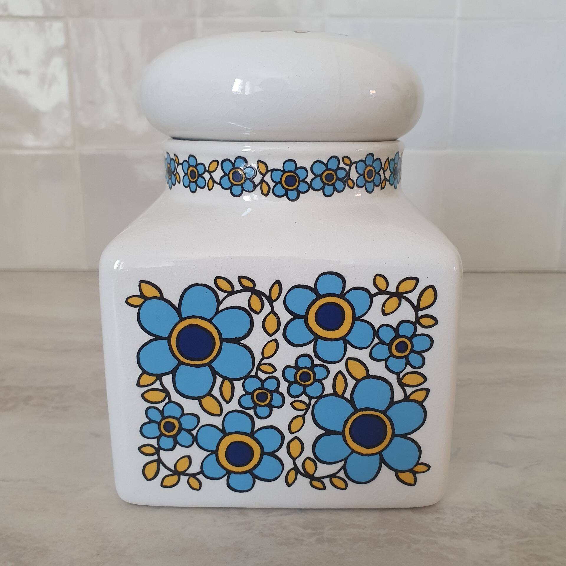 Ceramic storage pot with blue flower pattern Tauntun Vale / England