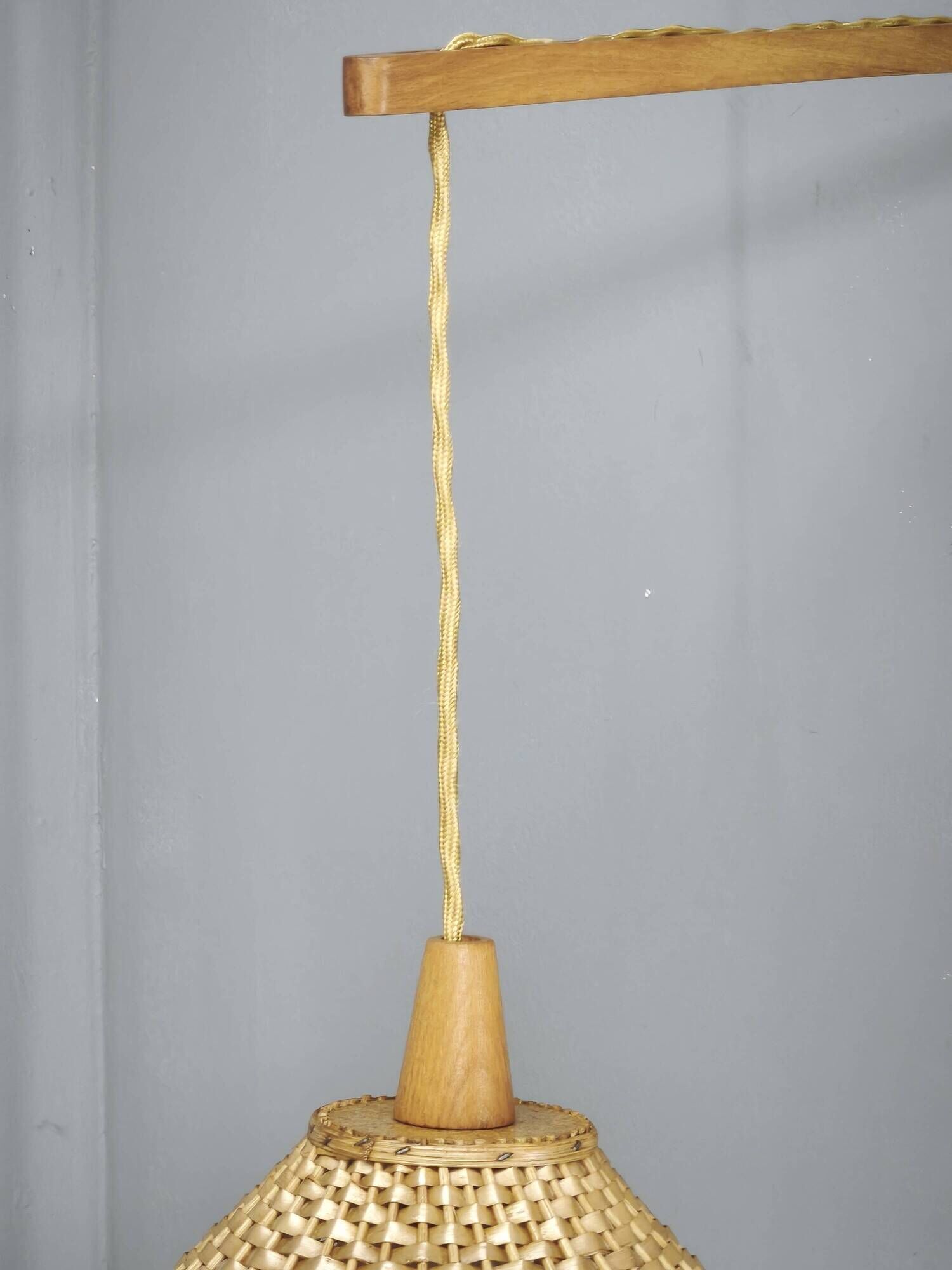 Czechoslovak Rattan and Wood Swing Arm Wall Lamp, 1960s