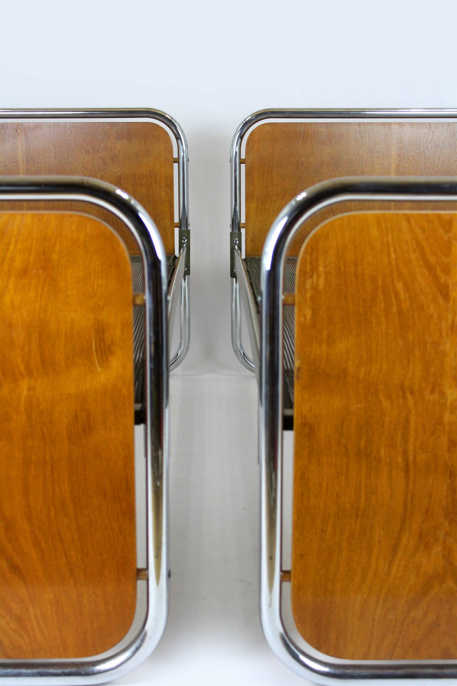 Bauhaus Oak and Tubular Steel Beds, 1940s, Set of 2