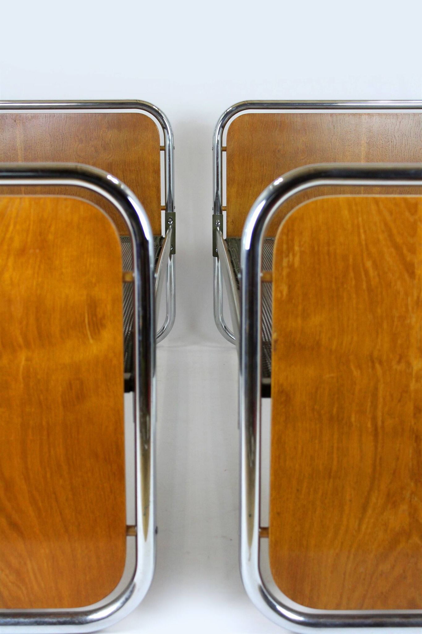Bauhaus Oak and Tubular Steel Beds, 1940s, Set of 2