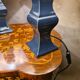 Paire lampes chevet ceramique bleu marine abat jour style lin legere traces
