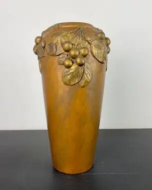 Art Nouveau vase in gilded ceramic and terracotta signed Desrousseaux France
