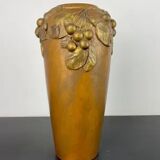 Art Nouveau vase in gilded ceramic and terracotta signed Desrousseaux France