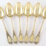 Set of 6 mocha spoons in solid silver vermeil, 19th century