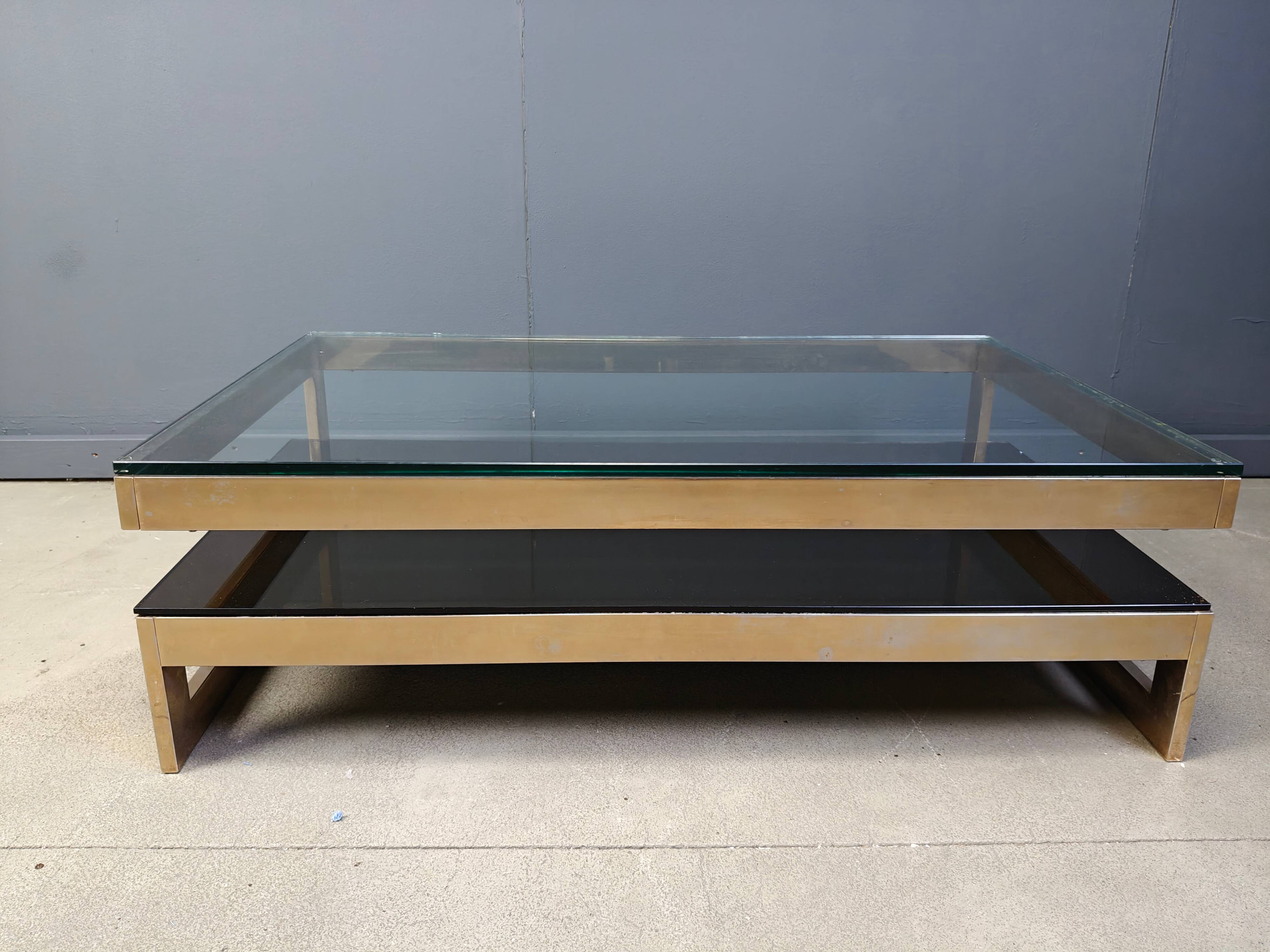 Vintage two-tier coffee table by Belgochrom in 23 carat, 1970s.