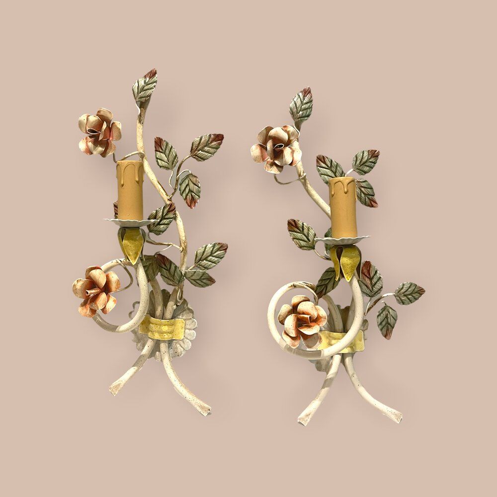 Italian Tole Flower Sconces, Set of 2