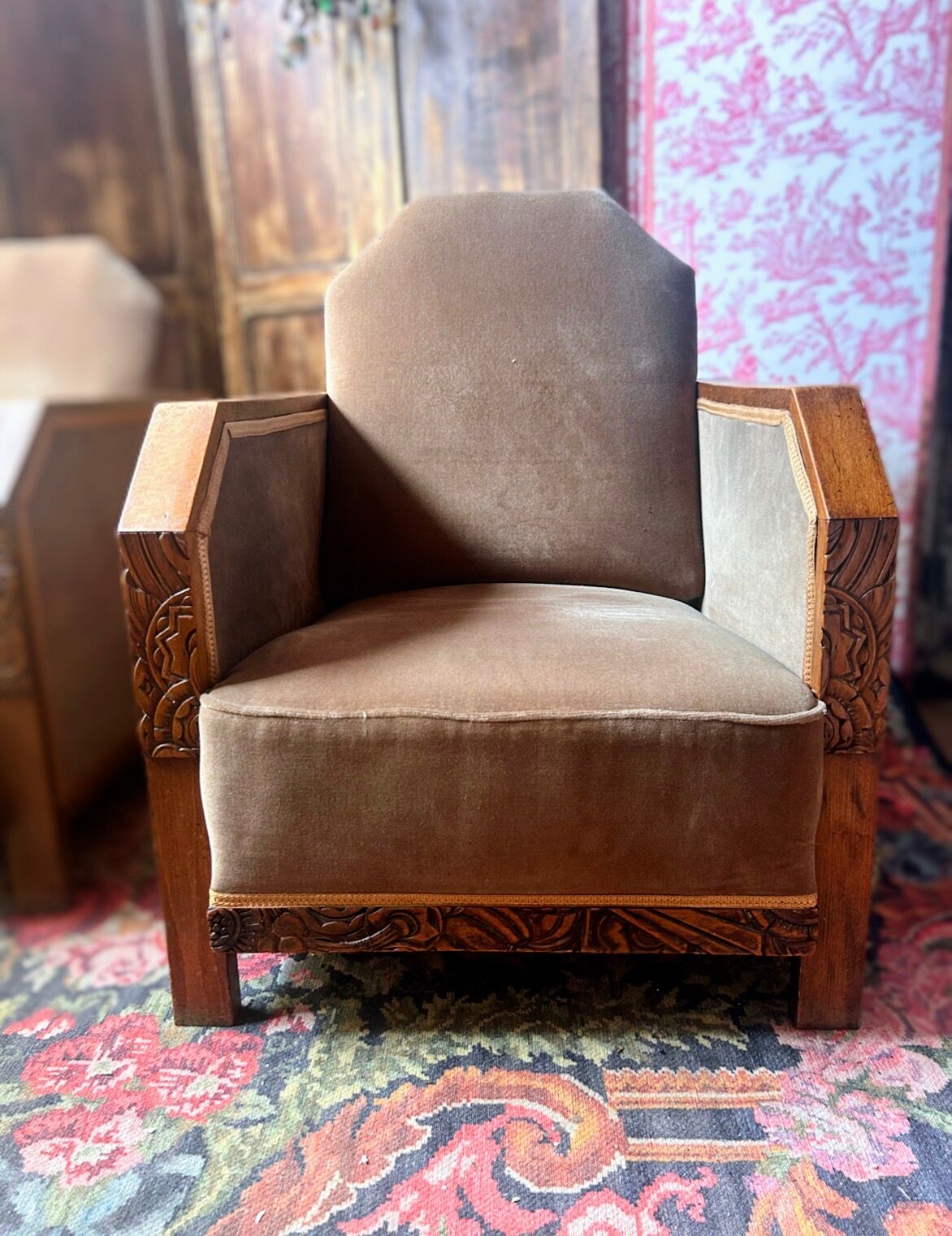 Pair of Art Deco club armchairs, renovated