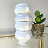 6 mismatched vintage porcelain lion head onion soup bowls - white, made in France