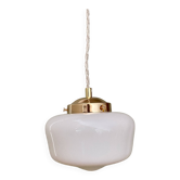 Suspension globe vintage en opaline blanche