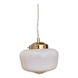 Vintage globe pendant light in white opaline