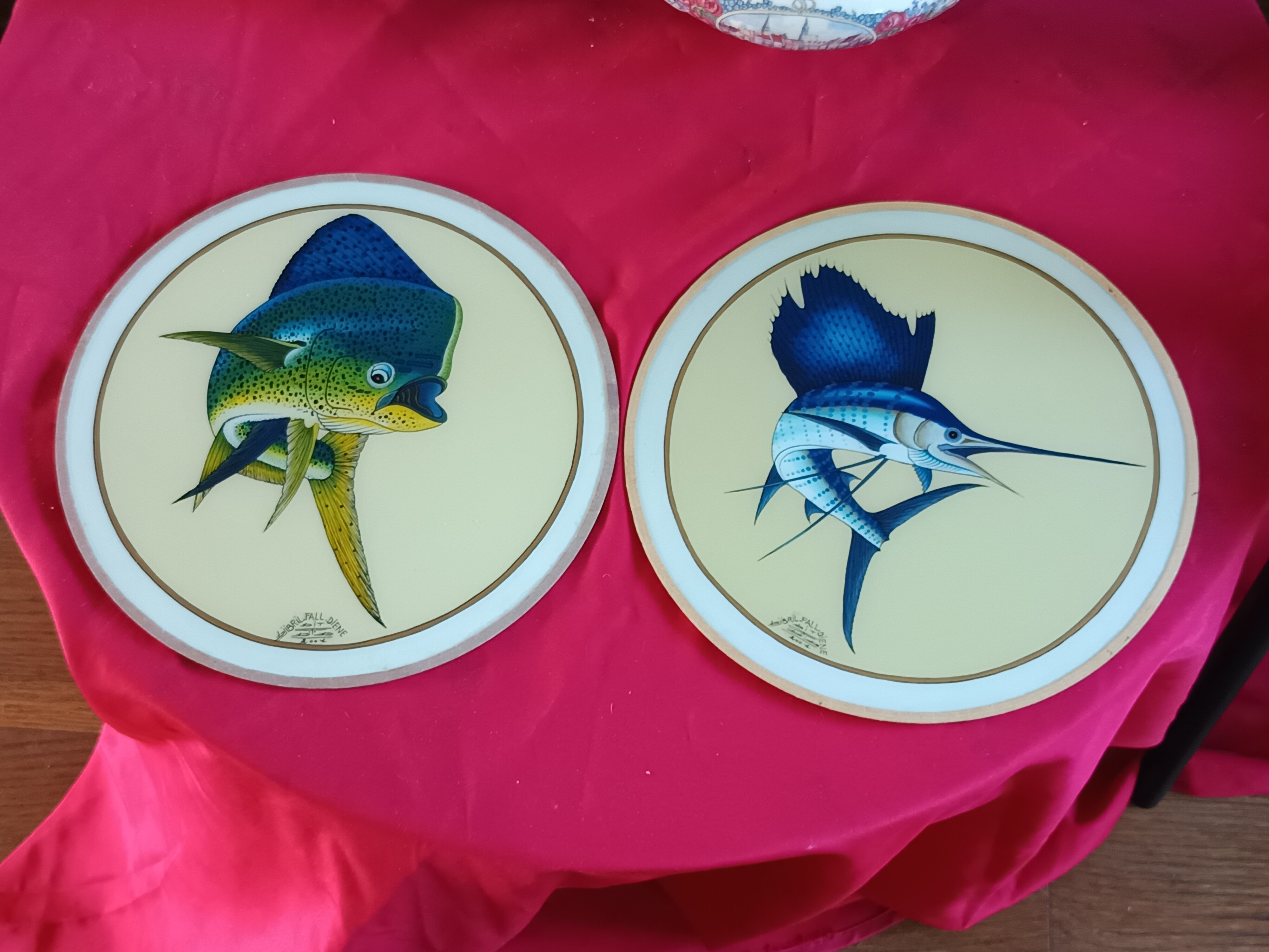 Pair of decorative panels signed by Djibril Fall Diène Exotic Fish