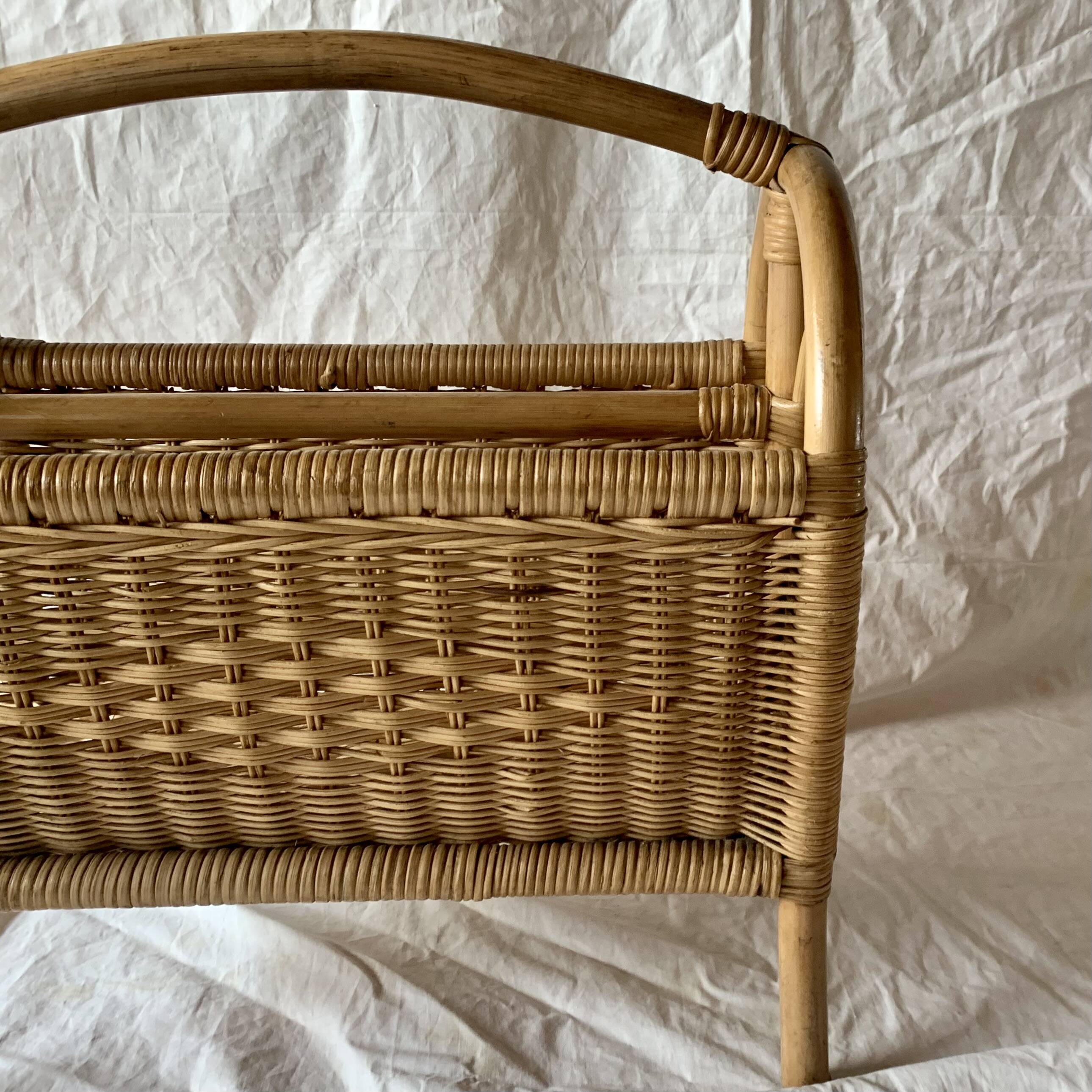 Vintage wicker and bamboo magazine rack