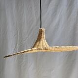 Small suspension, rattan luminaire in hat shape D:60cm