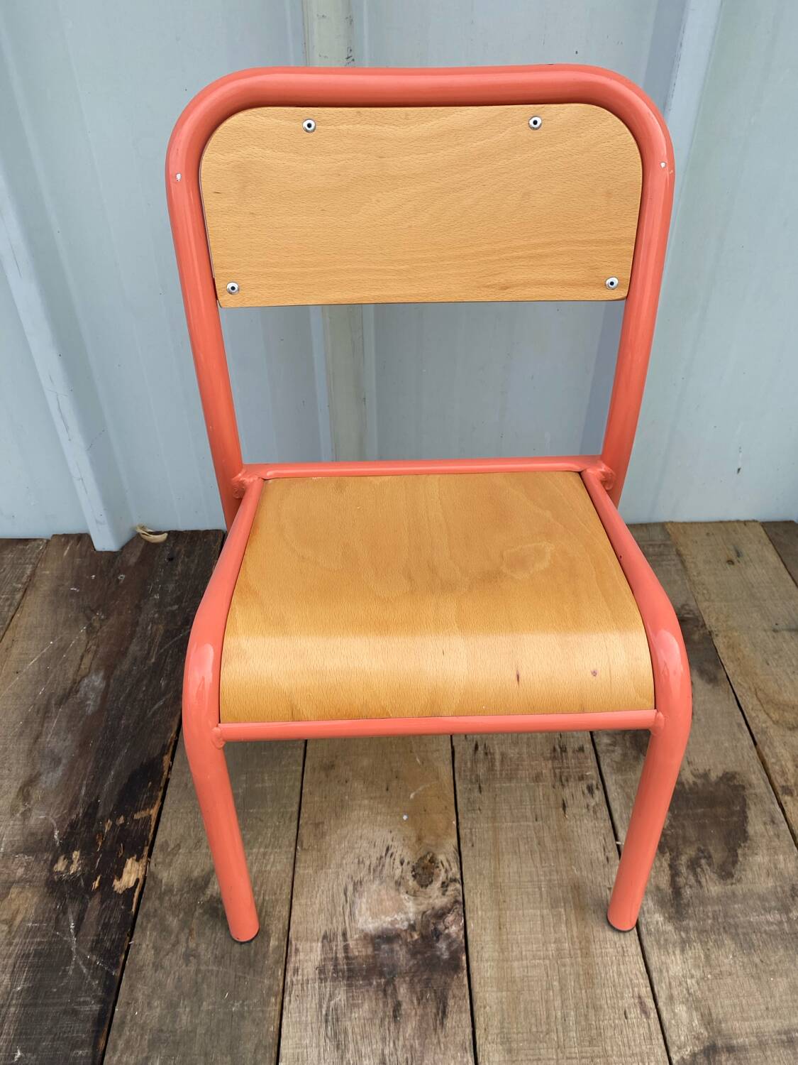 Chaise Ancienne Écolier Maternelle Tube Métal Rose & Bois 70’s Vintage