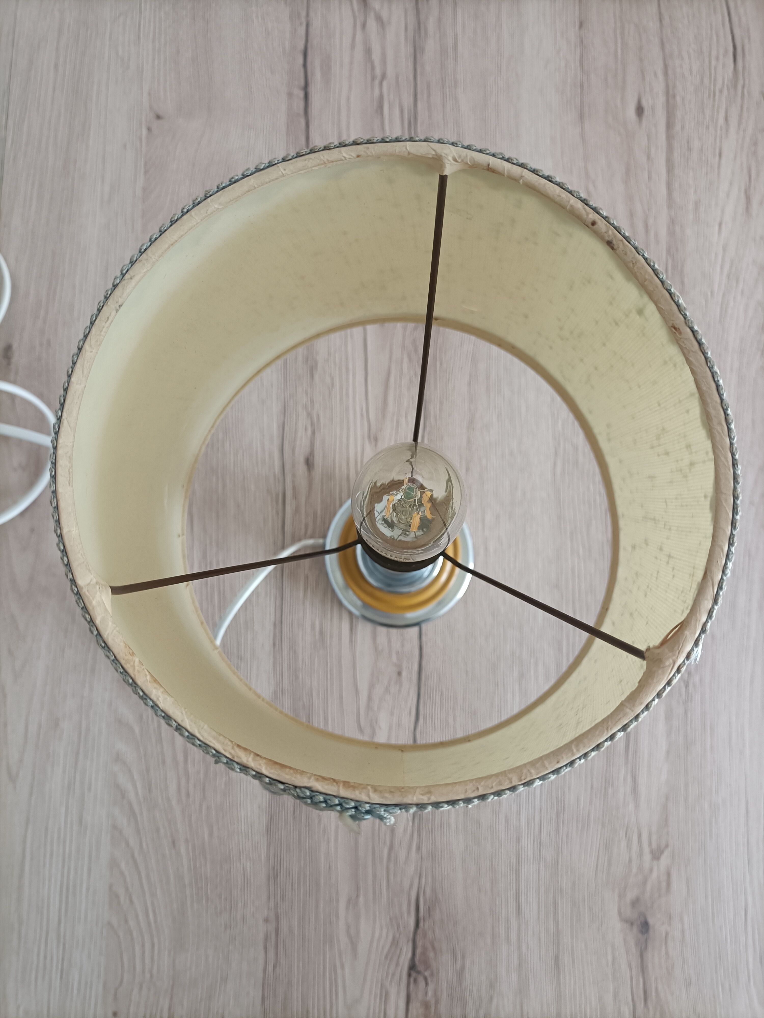 Solid brass candle holder lamp and vintage fabric