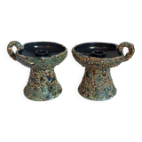 Pair of vintage Vanoise honey foam ceramic candlesticks
