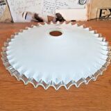 Vintage french frilled glass pendant shade white frosted glass clear edge 3649