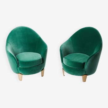 Pair of Armchairs Garouste & Bonetti 'Koala' green velvet 1995