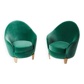 Pair of Armchairs Garouste & Bonetti 'Koala' green velvet 1995