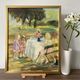 Vintage mid century swedish framed oil painting - garden party