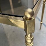Mid-century Hollywood neoclassical brass and glass side tables or bedside tables from the 1950s, set of 2.