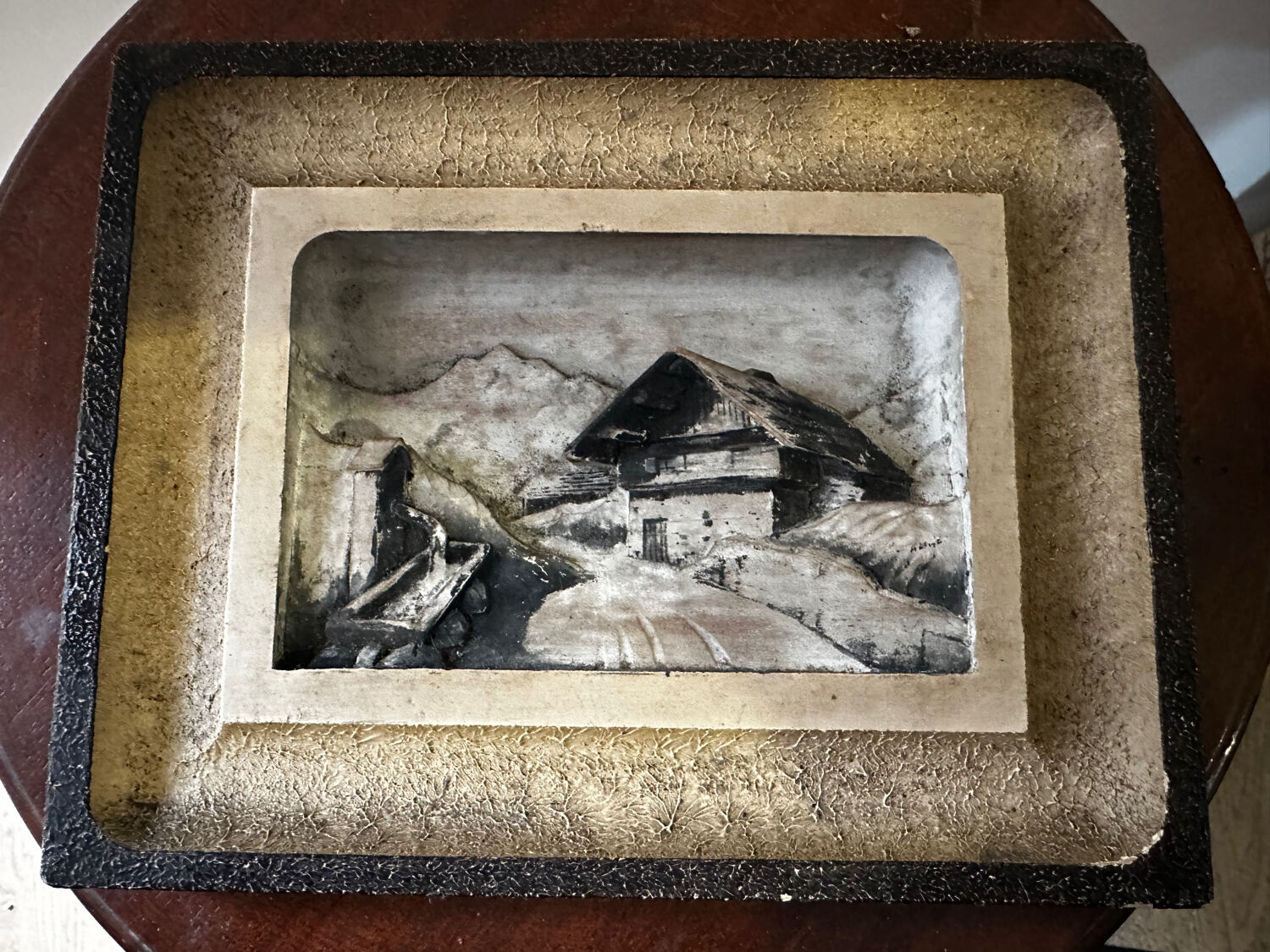 Carved and painted alpine tableau