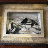 Carved and painted alpine tableau