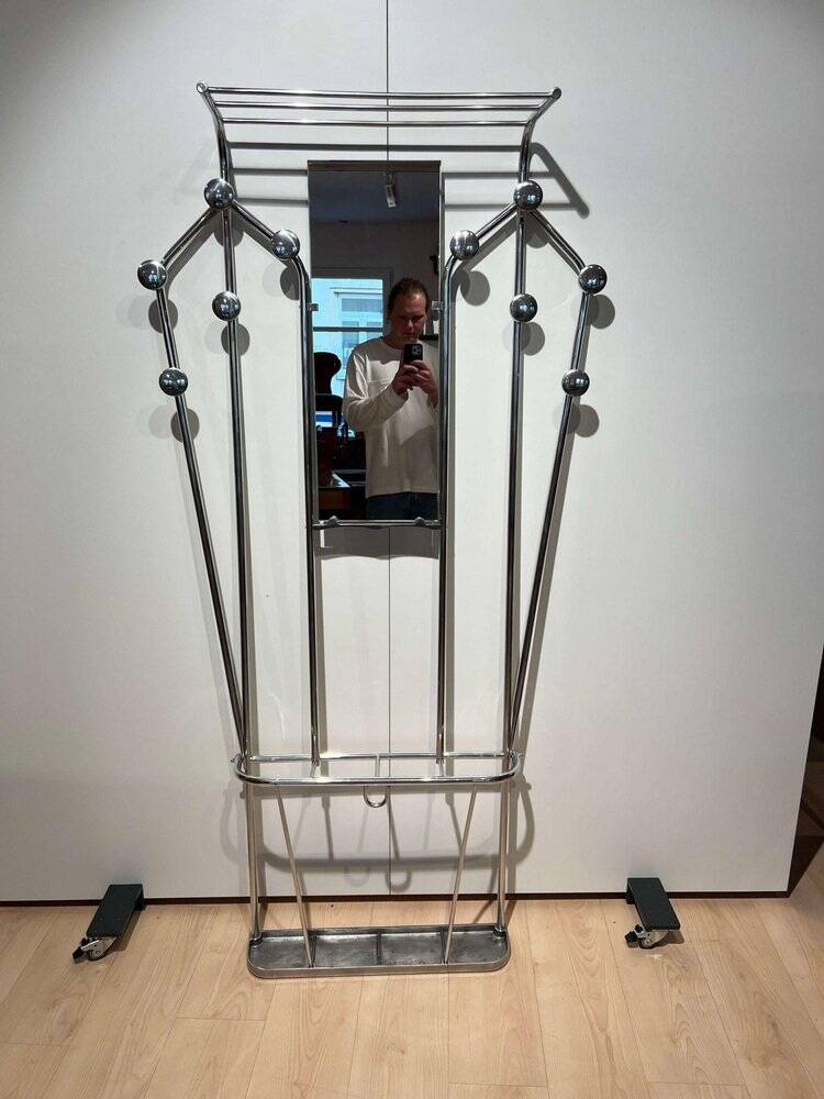 Art Deco Coat Rack & Mirror in Tubular Aluminum, France, 1930
